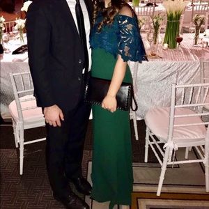 Lela Rose Green and Blue Off-Shoulder Dress